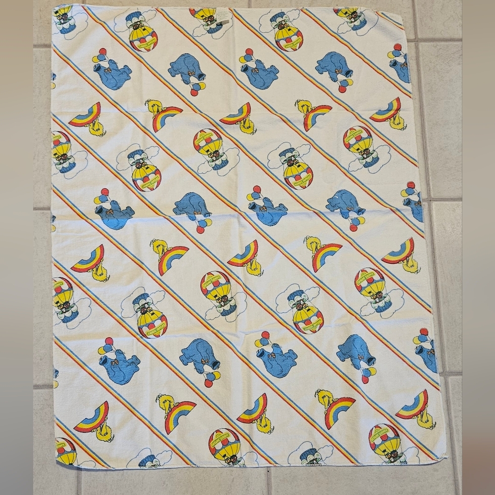 Vintage Sesame Street Blue and Yellow Blanket